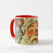 ビンテージクリスマスのサンタクロースが玩具を積んだソリに乗る マグカップ (正面左)