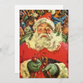 ビンテージクリスマスのサンタクロースとおもちゃの入ったそり 招待状 (正面/裏面)