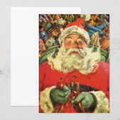 ビンテージクリスマスのサンタクロースとおもちゃの入ったそり 招待状 (正面/裏面)