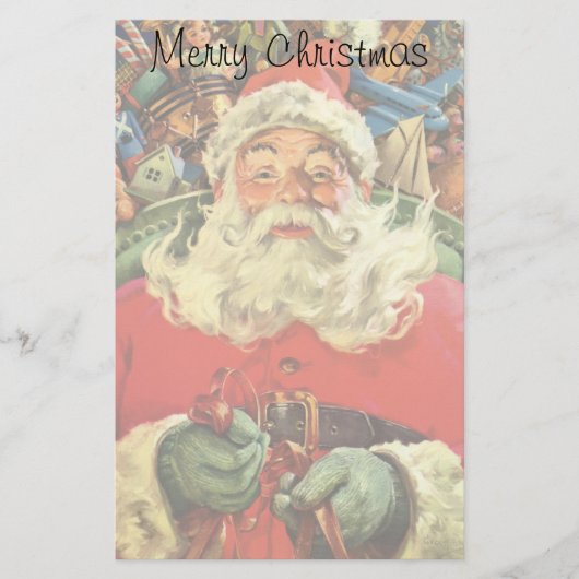 ビンテージクリスマスのサンタクロースとおもちゃの入ったスレート 便箋 (正面)