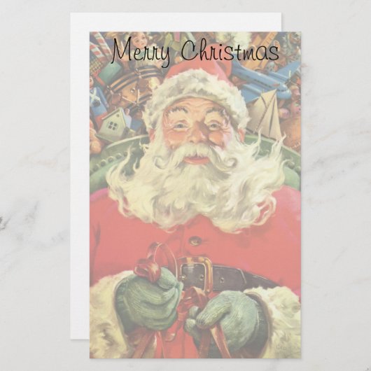 ビンテージクリスマスのサンタクロースとおもちゃの入ったスレート 便箋 (正面/裏面)