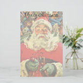 ビンテージクリスマスのサンタクロースとおもちゃの入ったスレート 便箋 (スタンド正面)
