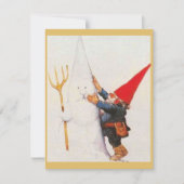 ビンテージクリスマスのノームが雪だるまを作る シーズンカード (正面)