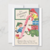 ビンテージクリスマスの妖精たち、玩具を作る シーズンカード (正面)