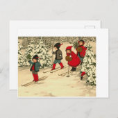 ビンテージクリスマスの子どもたちスキースノー ポストカード (正面/裏面)