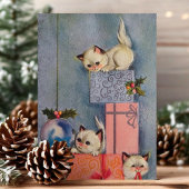 ビンテージクリスマスの子猫と贈り物 シーズンカード