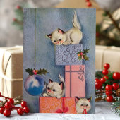ビンテージクリスマスの子猫と贈り物 シーズンカード