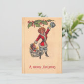 ビンテージクリスマスの少女サンタクロースとおもちゃ シーズンカード (スタンド正面)