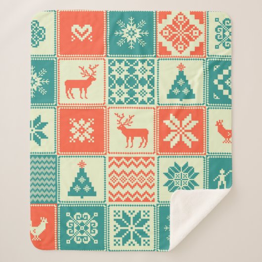 ビンテージクリスマスの継ぎはぎの縫い目のないパターン。トラド シェルパブランケット (正面)