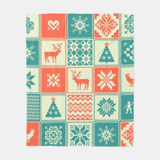 ビンテージクリスマスの継ぎはぎの縫い目のないパターン。トラド フリースブランケット (正面)