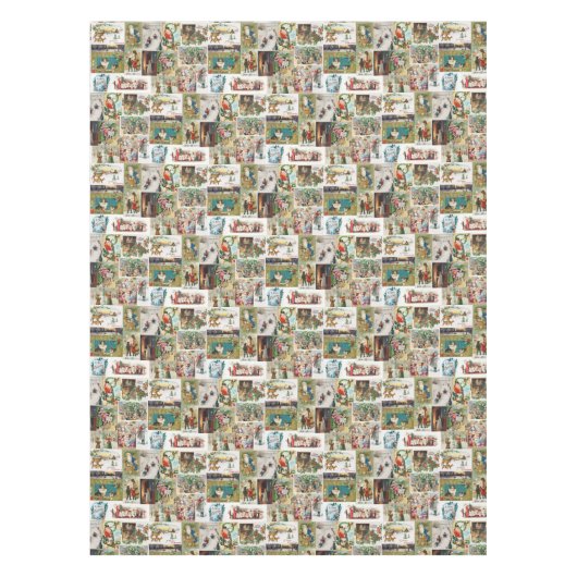 ビンテージクリスマスアンティークコラージクリスマスパーティー テーブルクロス (正面)