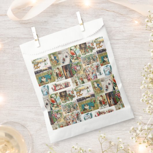 ビンテージクリスマスアンティークコラージクリスマスパーティー フェイバーバッグ (クリップ留めされた状態)