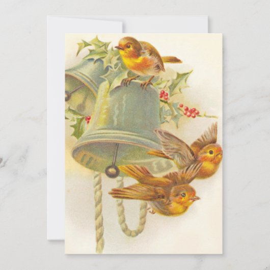 ビンテージクリスマスイエローフィンチバードの鐘 シーズンカード (正面)