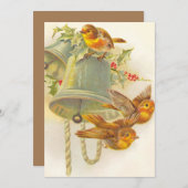ビンテージクリスマスイエローフィンチバードの鐘 シーズンカード (正面/裏面)