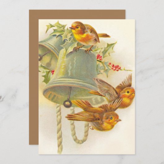 ビンテージクリスマスイエローフィンチバードの鐘 シーズンカード (正面/裏面)