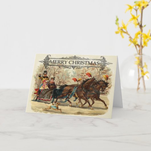 ビンテージクリスマスウマ冬の休日おもしろい カード (黄色い花)