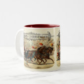 ビンテージクリスマスウマ冬の休日おもしろい ツートーンマグカップ (正面左)