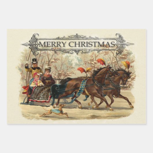 ビンテージクリスマスウマ冬の休日おもしろい ラッピングペーパーシート (正面)