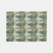 ビンテージクリスマスエンジェルと鹿 フリースブランケット (正面(横))