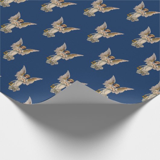 ビンテージクリスマスエンジェルダークブルーホリデー ラッピングペーパー (角)