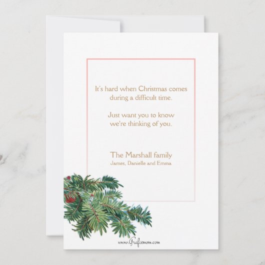 ビンテージクリスマスエンジェル、星と雪に覆われた松 シーズンカード (裏面)