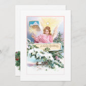 ビンテージクリスマスエンジェル、星と雪に覆われた松 シーズンカード (正面/裏面)