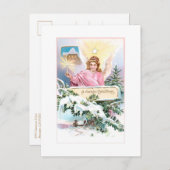 ビンテージクリスマスエンジェル、星と雪に覆われた松 ポストカード (正面/裏面)