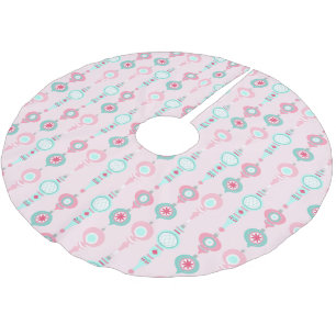 ビンテージクリスマスオーナメントかわいらしピンクホリデイ ブラッシュドポリエステルツリースカート