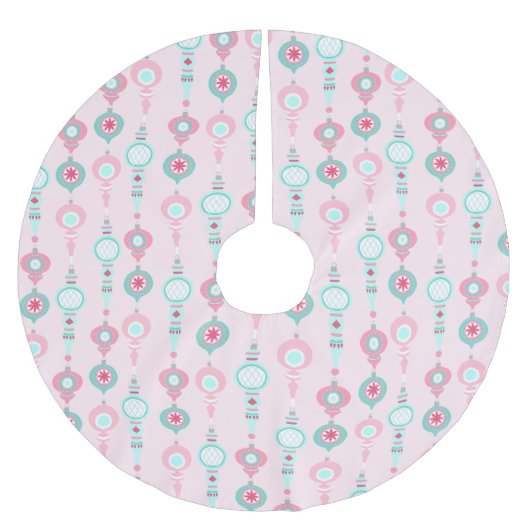 ビンテージクリスマスオーナメントかわいらしピンクホリデイ ブラッシュドポリエステルツリースカート (正面)