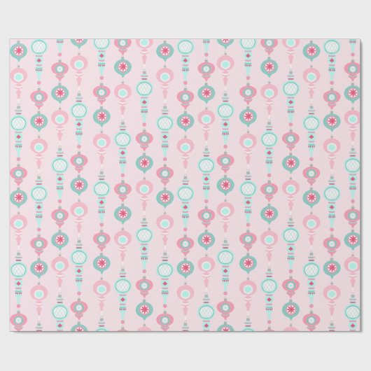 ビンテージクリスマスオーナメントかわいらしピンクホリデイ ラッピングペーパー (フラット)