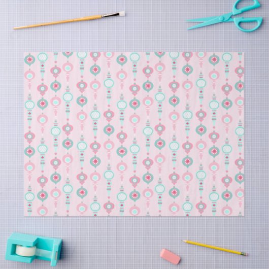 ビンテージクリスマスオーナメントかわいらしピンクホリデイ 薄葉紙 (クラフト)