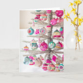 ビンテージクリスマスオーナメントオンティンセルツリー カード (黄色い花)