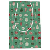 ビンテージクリスマスオーナメントオンミントグリーン ミディアムペーパーバッグ (正面)