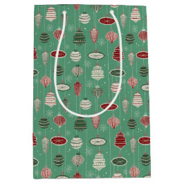 ビンテージクリスマスオーナメントオンミントグリーン ミディアムペーパーバッグ