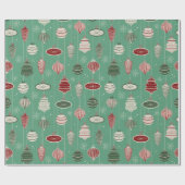 ビンテージクリスマスオーナメントオンミントグリーン ラッピングペーパー (フラット)