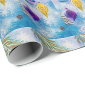 ビンテージクリスマスオーナメントブルーパープル金ゴールド ラッピングペーパー (ロールコーナー)