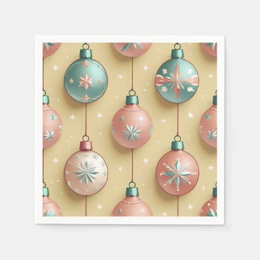 ビンテージクリスマスオーナメントホリデイ スタンダードカクテルナプキン (正面)