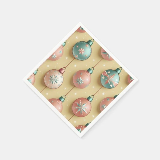 ビンテージクリスマスオーナメントホリデイ スタンダードカクテルナプキン (角)