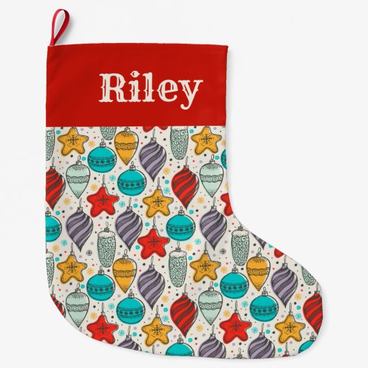 ビンテージクリスマスオーナメントホリデイ ラージクリスマスストッキング (正面)