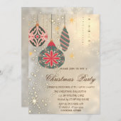 ビンテージクリスマスオーナメント金ゴールドクリスマスパーティー 招待状 (正面/裏面)