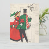 ビンテージクリスマスカップルがドアをノック シーズンカード (スタンド正面)