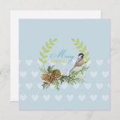 ビンテージクリスマスカードパインコーン鳥ハート シーズンカード (正面/裏面)