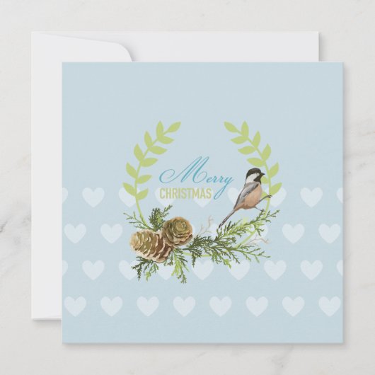 ビンテージクリスマスカードパインコーン鳥ハート シーズンカード (正面)