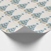 ビンテージクリスマスカードブルー金ゴールドホワイト ラッピングペーパー (角)