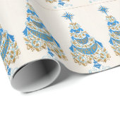 ビンテージクリスマスカードブルー金ゴールドホワイト ラッピングペーパー (ロールコーナー)