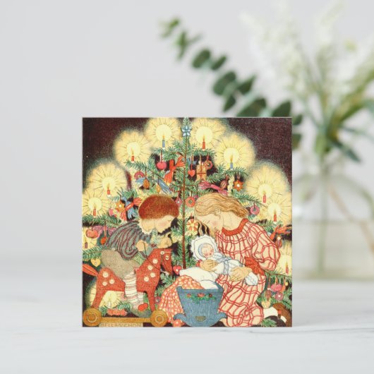 ビンテージクリスマスカード |クリスマスツリーのお子様 シーズンカード (スタンド正面)