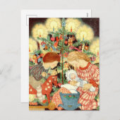 ビンテージクリスマスカード |クリスマスツリーのお子様 シーズンポストカード (正面/裏面)