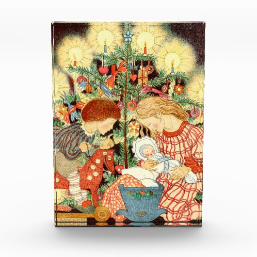 ビンテージクリスマスカード |クリスマスツリーのお子様 フォトブロック (正面)