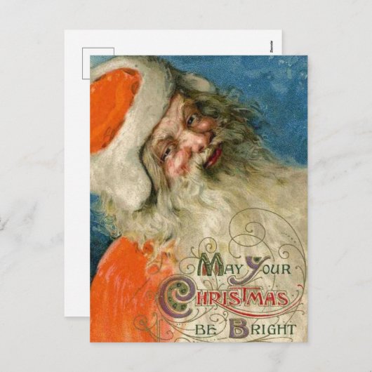 ビンテージクリスマスカード |サンタメリーとブライト シーズンポストカード (正面/裏面)