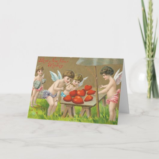 ビンテージクリスマスカード | ハッピーニューイヤー・エンジェルス シーズンカード (正面)